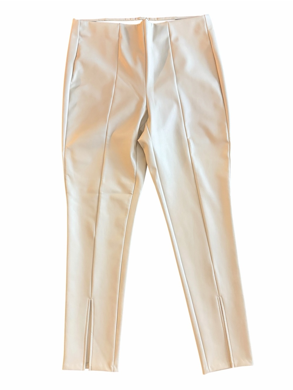Calvin Klein Slim Cream Pleather Pants with Front Crease